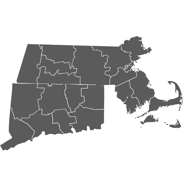 Connecticut, Massachusetts and Rhode Island county map